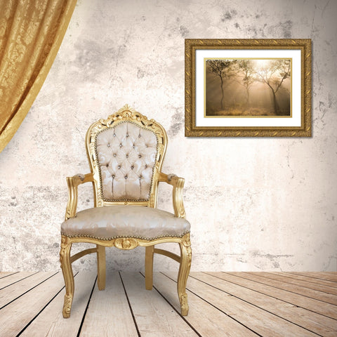 Three trees Gold Ornate Wood Framed Art Print with Double Matting by Sugita, Masaki