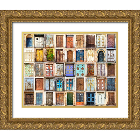 The 45 Doors Gold Ornate Wood Framed Art Print with Double Matting by Turkistani, Hanaa