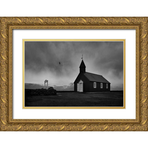 Black church Gold Ornate Wood Framed Art Print with Double Matting by Uhrin, Milan