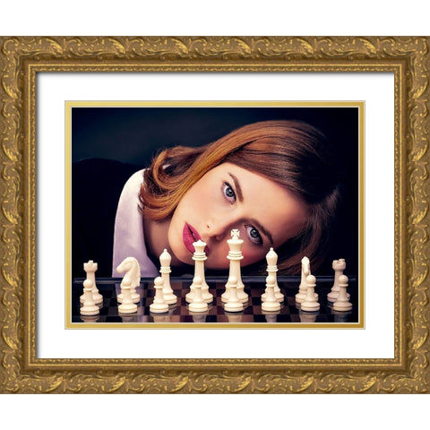 Queens Gambit Gold Ornate Wood Framed Art Print with Double Matting by Rozenberg Sherez, Ifat