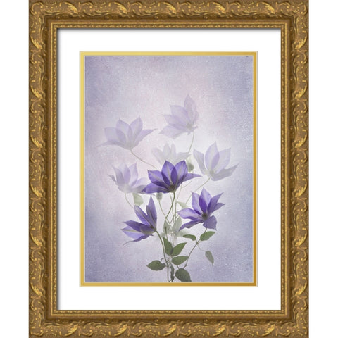 Purple Clematis Gold Ornate Wood Framed Art Print with Double Matting by L., Binbin