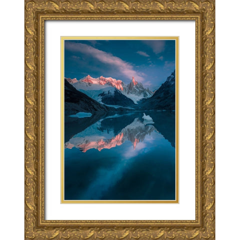 Illuminated Peaks Gold Ornate Wood Framed Art Print with Double Matting by And Hongchao, Gu