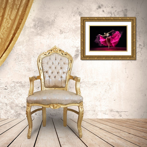 Dancing Pink Gold Ornate Wood Framed Art Print with Double Matting by Suharini, Mieke