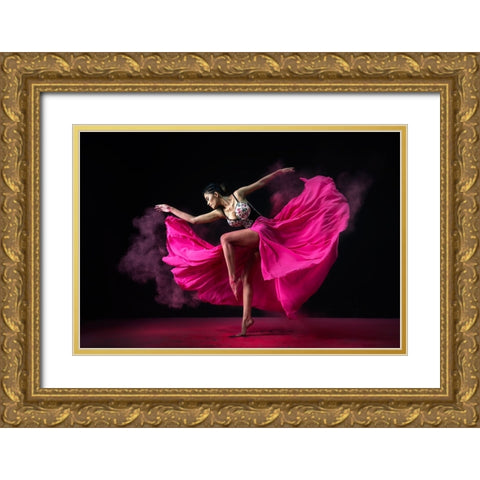 Dancing Pink Gold Ornate Wood Framed Art Print with Double Matting by Suharini, Mieke