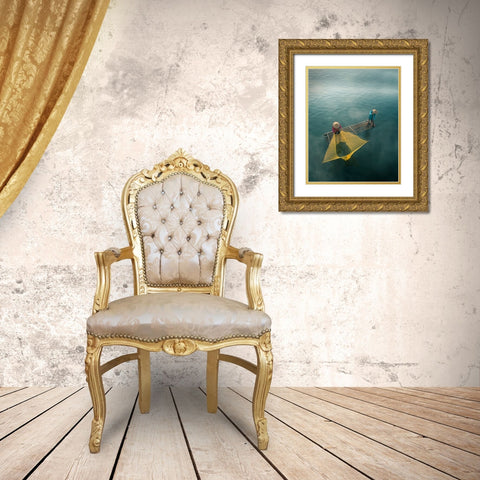 fisherman Gold Ornate Wood Framed Art Print with Double Matting by Octavandy