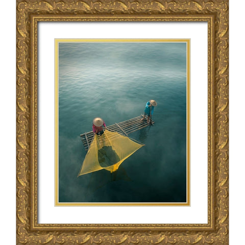 fisherman Gold Ornate Wood Framed Art Print with Double Matting by Octavandy