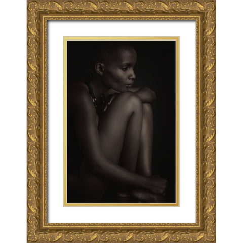 Pensive Gold Ornate Wood Framed Art Print with Double Matting by Slotboom, Jan