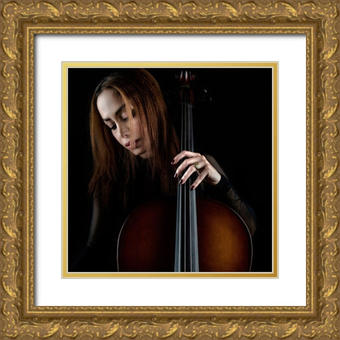 Cellist Gold Ornate Wood Framed Art Print with Double Matting by Arabzadeh, Abbas