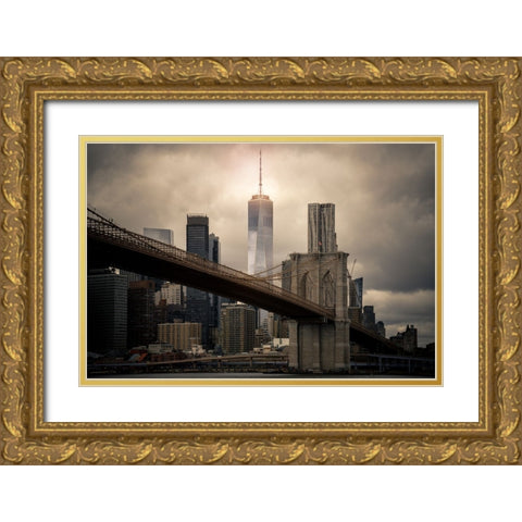 New York Skyline Gold Ornate Wood Framed Art Print with Double Matting by Fahmy, Ahmed