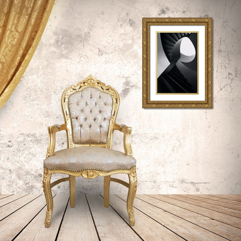 Round lines Gold Ornate Wood Framed Art Print with Double Matting by Azevedo, Olavo