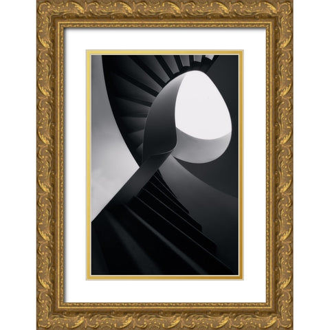 Round lines Gold Ornate Wood Framed Art Print with Double Matting by Azevedo, Olavo