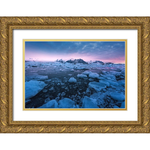 Jokulsarlon Gold Ornate Wood Framed Art Print with Double Matting by Martin Castan, David