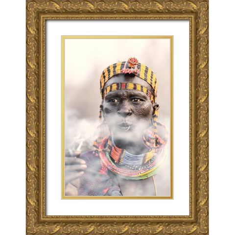 Jiye tribeswoman Gold Ornate Wood Framed Art Print with Double Matting by Cole, Trevor