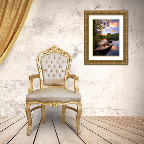 Reflection in the boat Gold Ornate Wood Framed Art Print with Double Matting by Lindsten, Christian