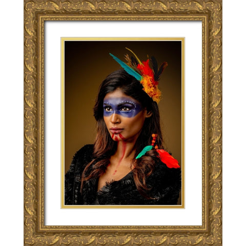 Mexican Tribe Beauty Gold Ornate Wood Framed Art Print with Double Matting by Chattopadhyay, Debasish