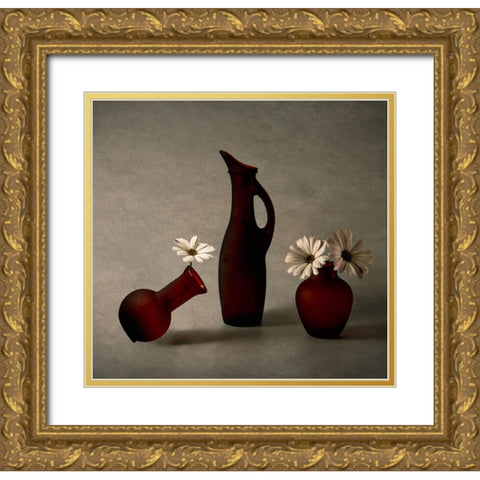 A Trio Gold Ornate Wood Framed Art Print with Double Matting by G, May