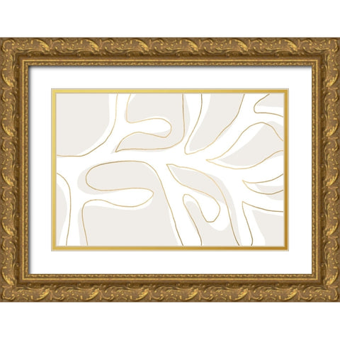 Abstract Twig White And Gold Gold Ornate Wood Framed Art Print with Double Matting by Uplusmestudio