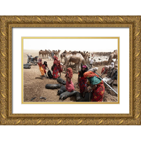 So Much ActIVity Around The Well At Borkou Desert-Tchad Gold Ornate Wood Framed Art Print with Double Matting by Molina, Elena