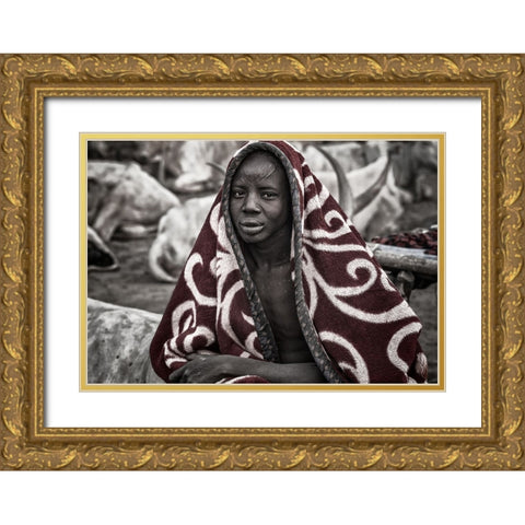 Mundari tribe child. Gold Ornate Wood Framed Art Print with Double Matting by Inazio Kuesta, Joxe