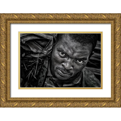 Ethiopian Carrying Pieces Of Wood. Gold Ornate Wood Framed Art Print with Double Matting by Inazio Kuesta, Joxe