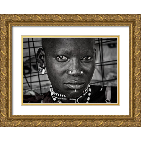 Larim Tribe Woman - South Sudan Gold Ornate Wood Framed Art Print with Double Matting by Inazio Kuesta, Joxe