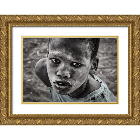 Mundari Child. Gold Ornate Wood Framed Art Print with Double Matting by Inazio Kuesta, Joxe
