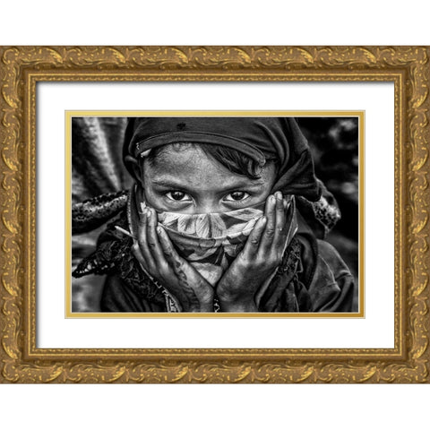 Rohingya Refugee Girl - Bangladesh Gold Ornate Wood Framed Art Print with Double Matting by Inazio Kuesta, Joxe