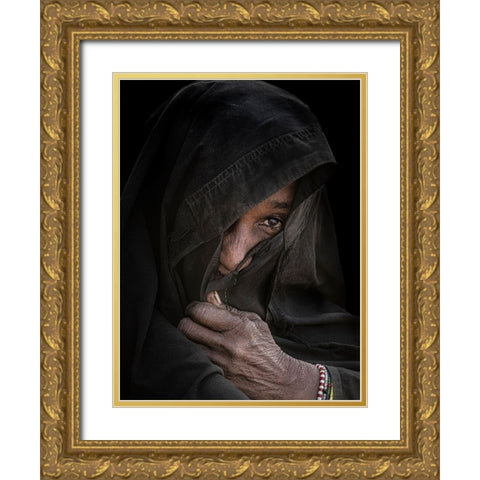 Mbororo Tribe Elder Gold Ornate Wood Framed Art Print with Double Matting by Molina, Elena