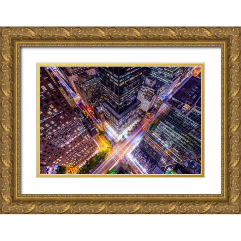Electrify II - New York City Night Trails Gold Ornate Wood Framed Art Print with Double Matting by Harriman, Toby