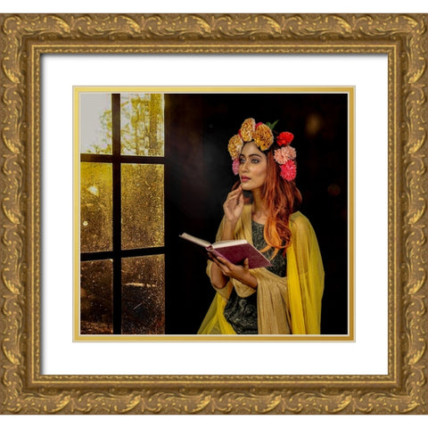 Lady By The Window Gold Ornate Wood Framed Art Print with Double Matting by Chattopadhyay, Debasish
