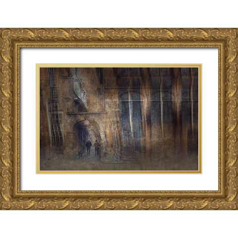 In The Streets Of Zuthpen-The Netherlands Gold Ornate Wood Framed Art Print with Double Matting by Van Der, Jan