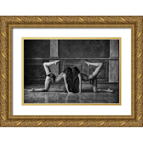 Twins Gold Ornate Wood Framed Art Print with Double Matting by Kapsha, Eduards