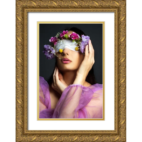 flowers Gold Ornate Wood Framed Art Print with Double Matting by Kazamil, Farid