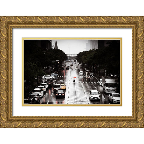 Rainy Day-Yokohama Gold Ornate Wood Framed Art Print with Double Matting by Kiri, Reiko