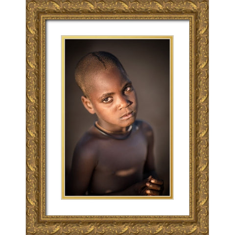 Young Himba Girl Gold Ornate Wood Framed Art Print with Double Matting by Cole, Trevor