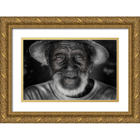 happy man in Cuba. Gold Ornate Wood Framed Art Print with Double Matting by Raskin, Moris