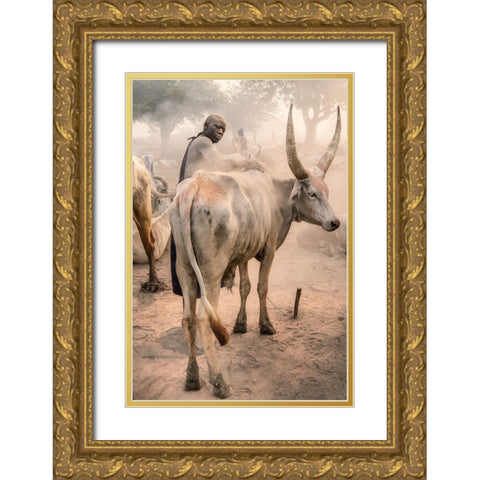 Mundari Massage Gold Ornate Wood Framed Art Print with Double Matting by Cole, Trevor