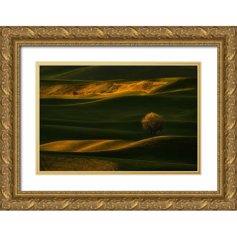 Bright Lonely Tree Gold Ornate Wood Framed Art Print with Double Matting by Jacobs, Lydia