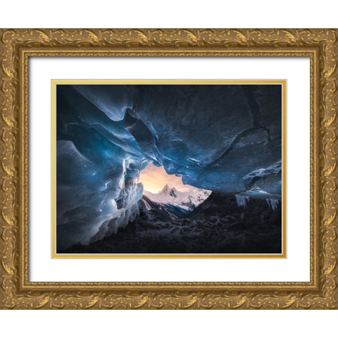 Ice Cave And Snow Mountain Gold Ornate Wood Framed Art Print with Double Matting by Ye, Ningyun