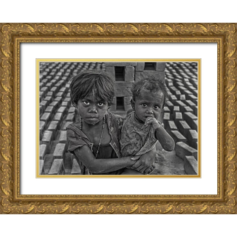 Siblings Gold Ornate Wood Framed Art Print with Double Matting by Das, Mousumi