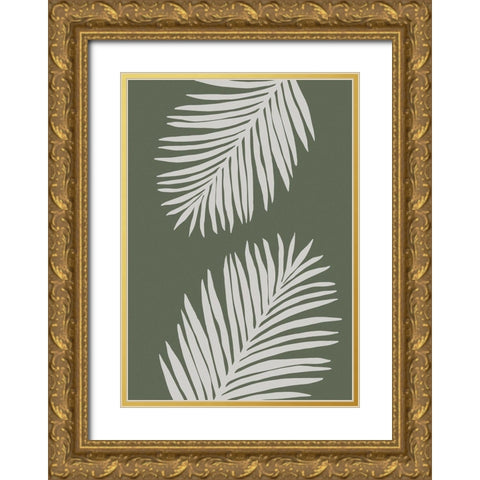 PALM LEAF 06 GREEN WHITE Gold Ornate Wood Framed Art Print with Double Matting by 1x Studio