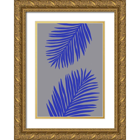 PALM LEAF 02 SOFT GRAY Gold Ornate Wood Framed Art Print with Double Matting by 1x Studio