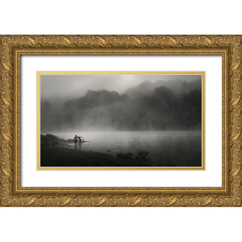 Misty RIVer Gold Ornate Wood Framed Art Print with Double Matting by Zeng, Kenneth