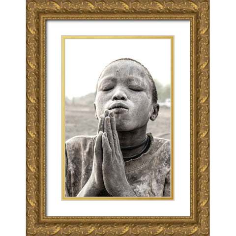 Praying Gold Ornate Wood Framed Art Print with Double Matting by Molina, Elena
