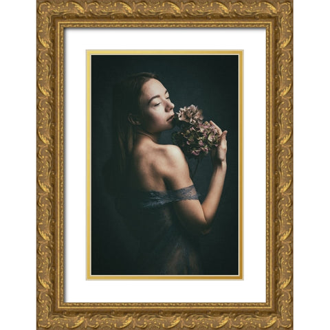 Flowers Gold Ornate Wood Framed Art Print with Double Matting by Kurz, Christian