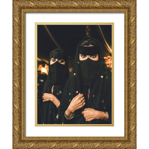 Arabic Woman Gold Ornate Wood Framed Art Print with Double Matting by Alghasham, Kawthar