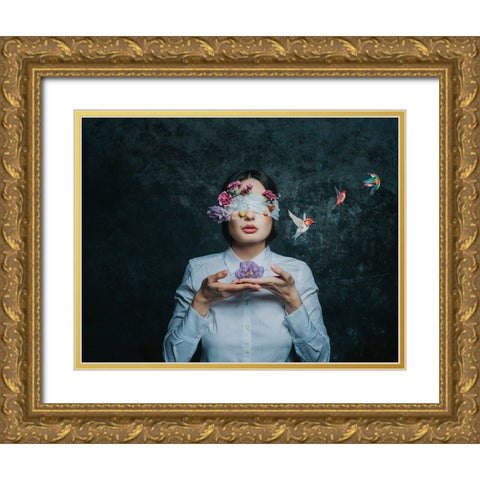 Even when you are blind you see Gold Ornate Wood Framed Art Print with Double Matting by Kazamil, Farid