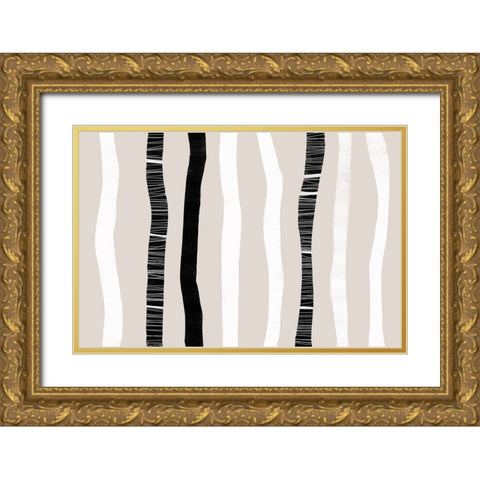 Stripes And Harmony Gold Ornate Wood Framed Art Print with Double Matting by Uplusmestudio