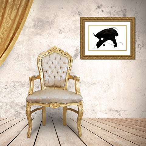 Black Abstract Stroke Gold Ornate Wood Framed Art Print with Double Matting by Uplusmestudio