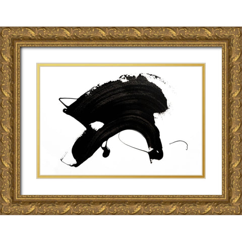 Black Abstract Stroke Gold Ornate Wood Framed Art Print with Double Matting by Uplusmestudio